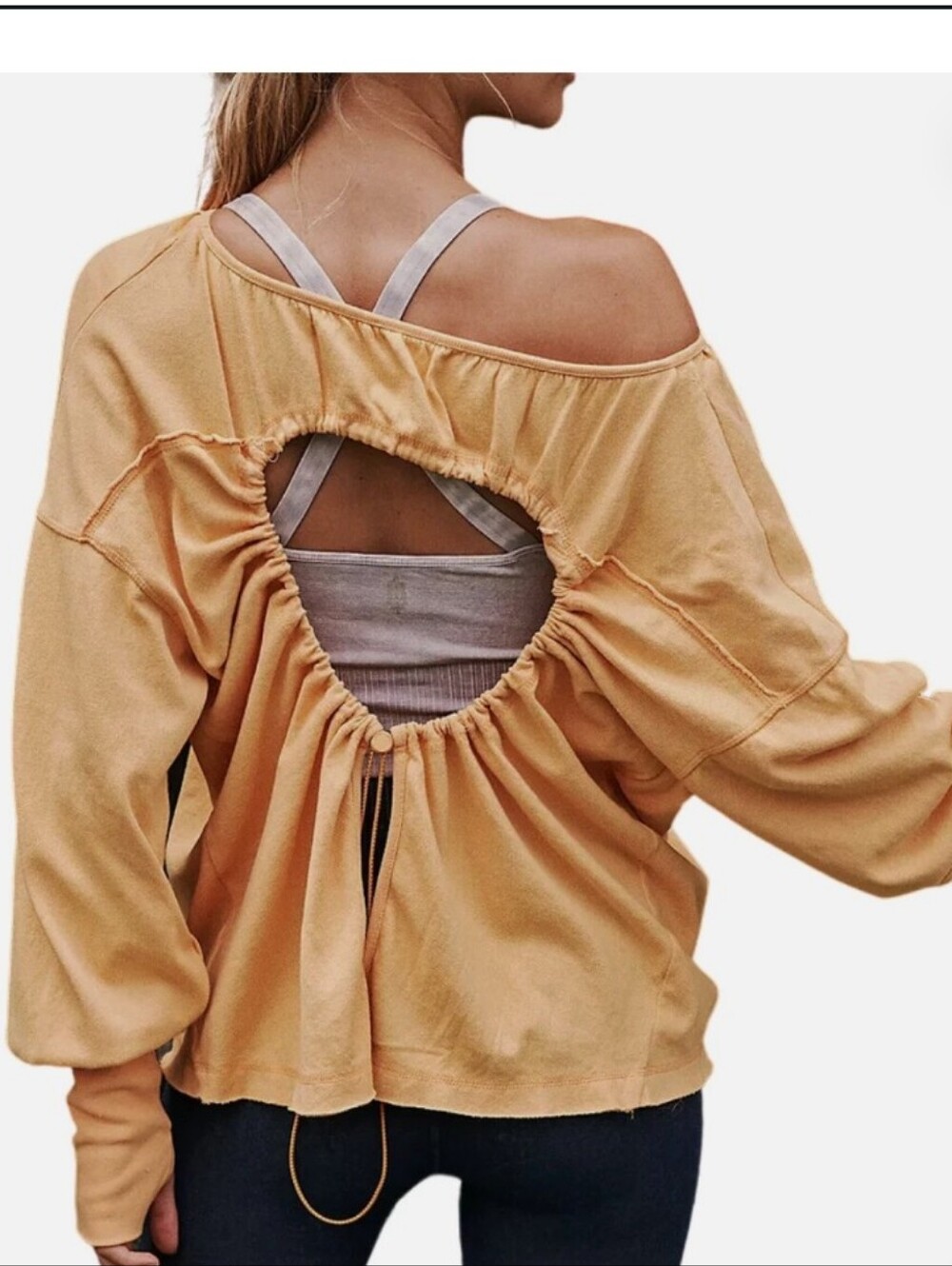 Women's Relaxed Crewneck Long-Sleeve Top - Peach - Picture 4 of 7